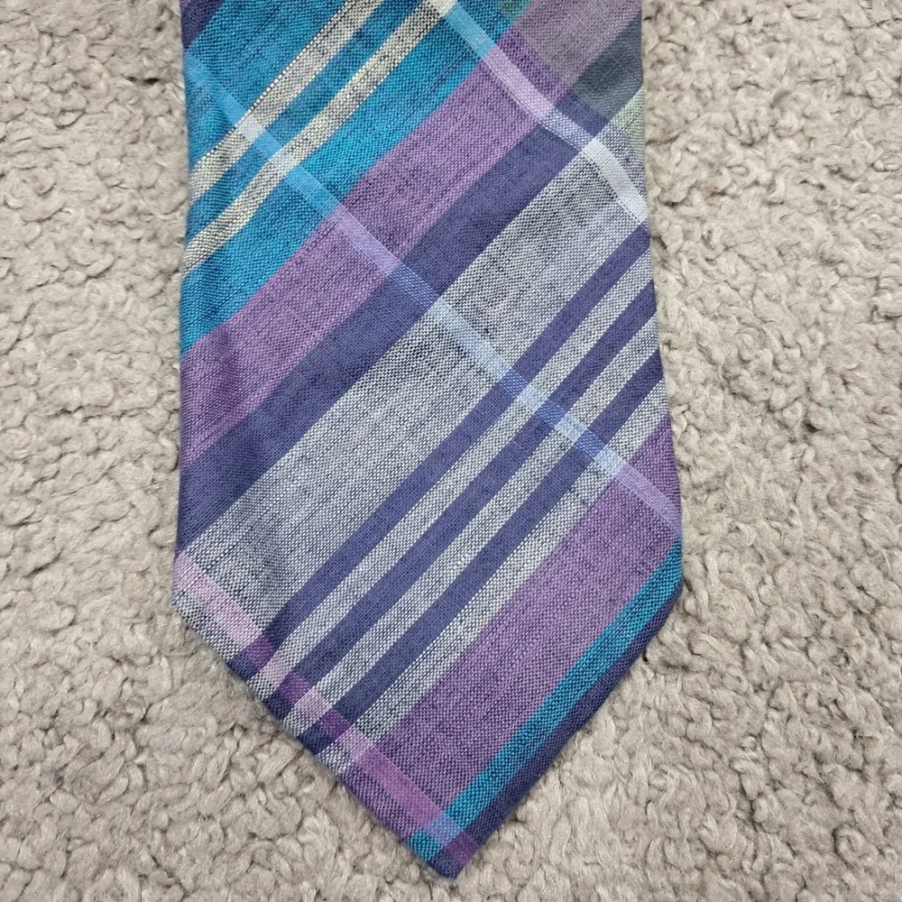 IZOD Mens Plaid Necktie Purple Blue Teal Checkered Classic Silk Blend Tie
